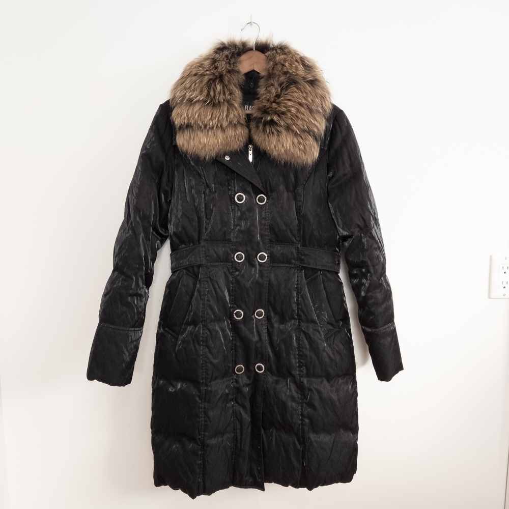 Flash Geo Metallic Mobwife Black Fur-Trimmed down parka - Picture 2 of 9